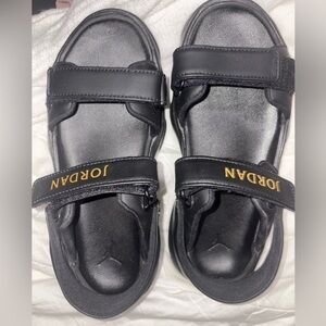 Jordan women Black Sandals with Gold Logo Strap